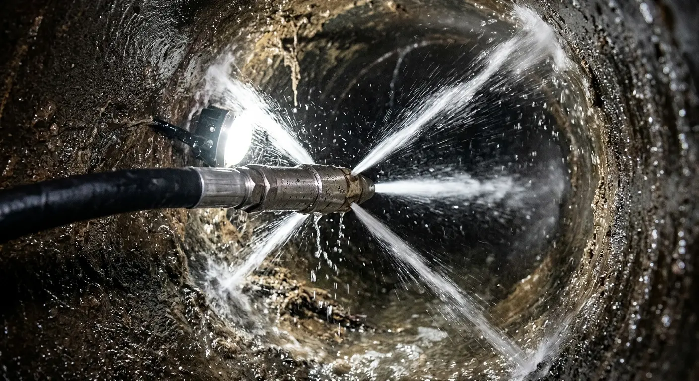 High-pressure hydro jetting nozzle cleaning sewer pipe for Sewer Cleanout in Prescott